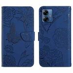 For Motorola Moto G14 HT03 Skin Feel Butterfly Embossed Flip Leather Phone Case(Blue)