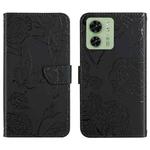 For Motorola Edge 40 HT03 Skin Feel Butterfly Embossed Flip Leather Phone Case(Black)