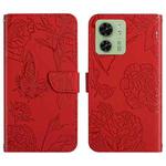 For Motorola Edge 40 HT03 Skin Feel Butterfly Embossed Flip Leather Phone Case(Red)