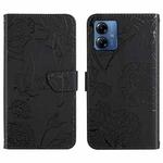 For Motorola Moto G54 HT03 Skin Feel Butterfly Embossed Flip Leather Phone Case(Black)