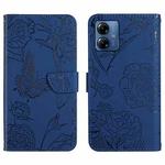 For Motorola Moto G54 HT03 Skin Feel Butterfly Embossed Flip Leather Phone Case(Blue)