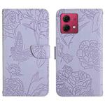 For Motorola Edge 40 Neo HT03 Skin Feel Butterfly Embossed Flip Leather Phone Case(Purple)