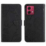 For Motorola Edge 40 Neo HT03 Skin Feel Butterfly Embossed Flip Leather Phone Case(Black)