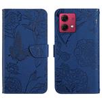 For Motorola Edge 40 Neo HT03 Skin Feel Butterfly Embossed Flip Leather Phone Case(Blue)
