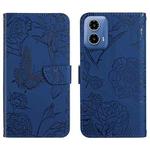 For Motorola Moto G34 5G HT03 Skin Feel Butterfly Embossed Flip Leather Phone Case(Blue)