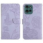 For Motorola Edge 50 5G HT03 Skin Feel Butterfly Embossed Flip Leather Phone Case(Purple)