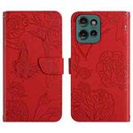 For Motorola Edge 50 5G HT03 Skin Feel Butterfly Embossed Flip Leather Phone Case(Red)