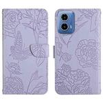 For Motorola Edge 5G 2024 HT03 Skin Feel Butterfly Embossed Flip Leather Phone Case(Purple)