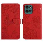 For Motorola Edge 50 Neo HT03 Skin Feel Butterfly Embossed Flip Leather Phone Case(Red)