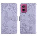 For Motorola Moto G55 5G HT03 Skin Feel Butterfly Embossed Flip Leather Phone Case(Purple)