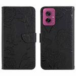 For Motorola Moto G55 5G HT03 Skin Feel Butterfly Embossed Flip Leather Phone Case(Black)