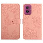 For Motorola Moto G55 5G HT03 Skin Feel Butterfly Embossed Flip Leather Phone Case(Pink)