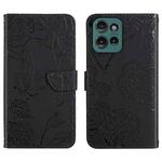 For Motorola Moto G75 5G HT03 Skin Feel Butterfly Embossed Flip Leather Phone Case(Black)