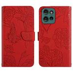 For Motorola Moto G75 5G HT03 Skin Feel Butterfly Embossed Flip Leather Phone Case(Red)