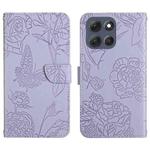 For Motorola Moto G86 5G HT03 Skin Feel Butterfly Embossed Flip Leather Phone Case(Purple)