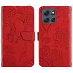 For Motorola Moto G86 5G HT03 Skin Feel Butterfly Embossed Flip Leather Phone Case(Red)