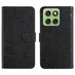 For Motorola Edge 60 Pro HT03 Skin Feel Butterfly Embossed Flip Leather Phone Case(Black)