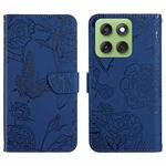 For Motorola Edge 60 Pro HT03 Skin Feel Butterfly Embossed Flip Leather Phone Case(Blue)