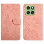 For Motorola Edge 60 Pro HT03 Skin Feel Butterfly Embossed Flip Leather Phone Case(Pink)