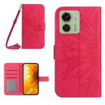 For Motorola Edge 40 HT04 Skin Feel Sun Flower Embossed Flip Leather Phone Case with Lanyard(Rose Red)
