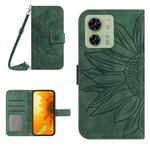 For Motorola Edge 40 HT04 Skin Feel Sun Flower Embossed Flip Leather Phone Case with Lanyard(Green)