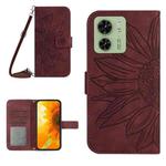 For Motorola Edge 40 HT04 Skin Feel Sun Flower Embossed Flip Leather Phone Case with Lanyard(Wine Red)