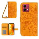 For Motorola Moto G84 HT04 Skin Feel Sun Flower Embossed Flip Leather Phone Case with Lanyard(Yellow)