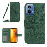 For Motorola Moto G04 / G24 HT04 Skin Feel Sun Flower Embossed Flip Leather Phone Case with Lanyard(Green)