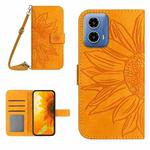 For Motorola Moto G04 / G24 HT04 Skin Feel Sun Flower Embossed Flip Leather Phone Case with Lanyard(Yellow)