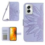 For Motorola Moto G Power 5G 2024 HT04 Skin Feel Sun Flower Embossed Flip Leather Phone Case with Lanyard(Purple)