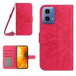 For Motorola Moto G85 5G HT04 Skin Feel Sun Flower Embossed Flip Leather Phone Case with Lanyard(Rose Red)