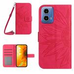 For Motorola Moto G35 5G HT04 Skin Feel Sun Flower Embossed Flip Leather Phone Case with Lanyard(Rose Red)