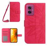 For Motorola Moto G55 5G HT04 Skin Feel Sun Flower Embossed Flip Leather Phone Case with Lanyard(Rose Red)