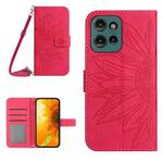 For Motorola Moto G Play 2025 HT04 Skin Feel Sun Flower Embossed Flip Leather Phone Case with Lanyard(Rose Red)