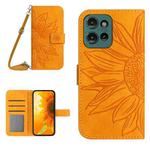 For Motorola Moto G Play 2025 HT04 Skin Feel Sun Flower Embossed Flip Leather Phone Case with Lanyard(Yellow)