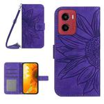 For Motorola Moto G05 HT04 Skin Feel Sun Flower Embossed Flip Leather Phone Case with Lanyard(Dark Purple)