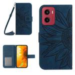 For Motorola Moto G05 HT04 Skin Feel Sun Flower Embossed Flip Leather Phone Case with Lanyard(Inky Blue)