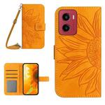 For Motorola Moto G05 HT04 Skin Feel Sun Flower Embossed Flip Leather Phone Case with Lanyard(Yellow)