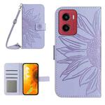 For Motorola Moto G05 HT04 Skin Feel Sun Flower Embossed Flip Leather Phone Case with Lanyard(Purple)