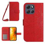 For Motorola Moto G86 5G HT04 Skin Feel Sun Flower Embossed Flip Leather Phone Case with Lanyard(Red)