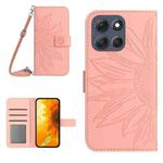 For Motorola Moto G56 5G HT04 Skin Feel Sun Flower Embossed Flip Leather Phone Case with Lanyard(Pink)