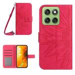 For Motorola Edge 60 Pro HT04 Skin Feel Sun Flower Embossed Flip Leather Phone Case with Lanyard(Rose Red)