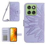 For Motorola Edge 60 Pro HT04 Skin Feel Sun Flower Embossed Flip Leather Phone Case with Lanyard(Purple)