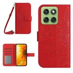 For Motorola Edge 60 Pro HT04 Skin Feel Sun Flower Embossed Flip Leather Phone Case with Lanyard(Red)