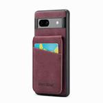 For Google Pixel 8 Fierre Shann Crazy Horse Card Holder Back Cover PU Phone Case(Wine Red)