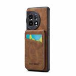 For OnePlus 11 Fierre Shann Crazy Horse Card Holder Back Cover PU Phone Case(Brown)
