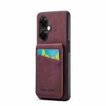 For OnePlus Nord CE 3 / CE 3 Lite Fierre Shann Crazy Horse Card Holder Back Cover PU Phone Case(Wine Red)