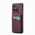 For Xiaomi Redmi 12C / 11A Fierre Shann Crazy Horse Card Holder Back Cover PU Phone Case(Wine Red)