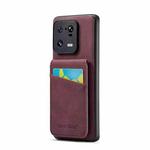 For Xiaomi 13 Pro Fierre Shann Crazy Horse Card Holder Back Cover PU Phone Case(Wine Red)