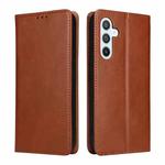 For Samsung Galaxy S23 FE 5G Fierre Shann PU Genuine Leather Texture Leather Phone Case(Brown)